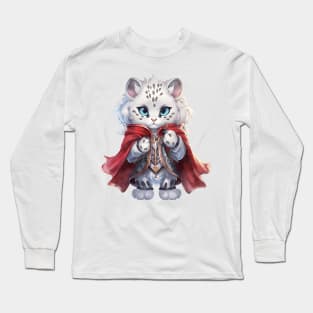 Cartoon Snow Leopard in Dracula Costume Long Sleeve T-Shirt